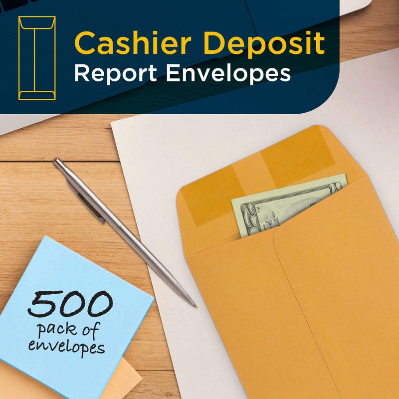 Guardian Cashier Deposit Report Envelopes - Made in America with Gummed Flaps, Pack of 500 Cash Drop Envelopes â€“ Cash Register for Small Businesses, Retailers & Restaurants â€“ Brown Kraft Envelope - Image 1